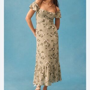 Reformation Floral Green Maxi Skirt